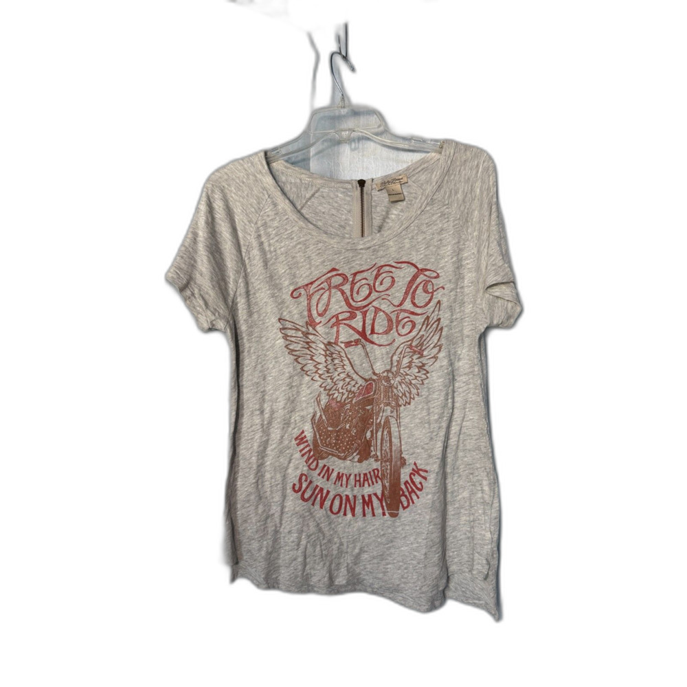 Lucky Brand Vintage Distressed "Free To Ride" Moto Graphic Zip-Back Tee